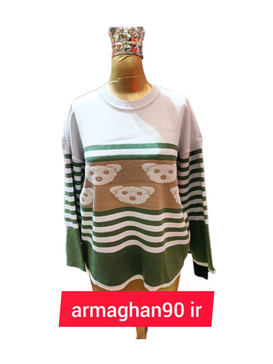 بلوز بافت خرسی دفینه نخ خارجی تضمینی-رنگ سفید و سبز