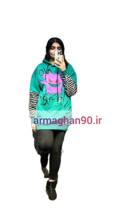 هودی اسپرت ستاره توکرکی چاپ استکر-سبز آبی (فیروزهای)