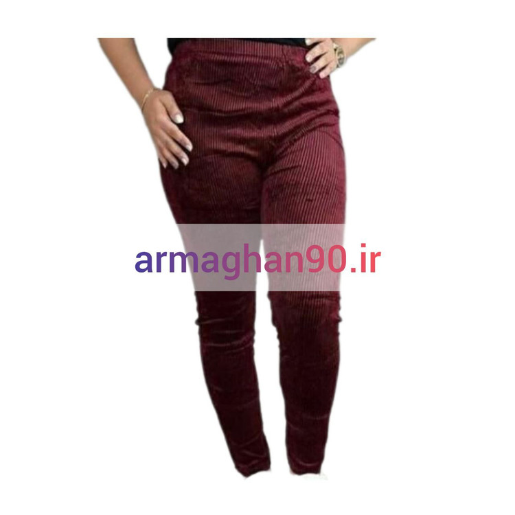 شلوار مخمل خط دار-زرشکی