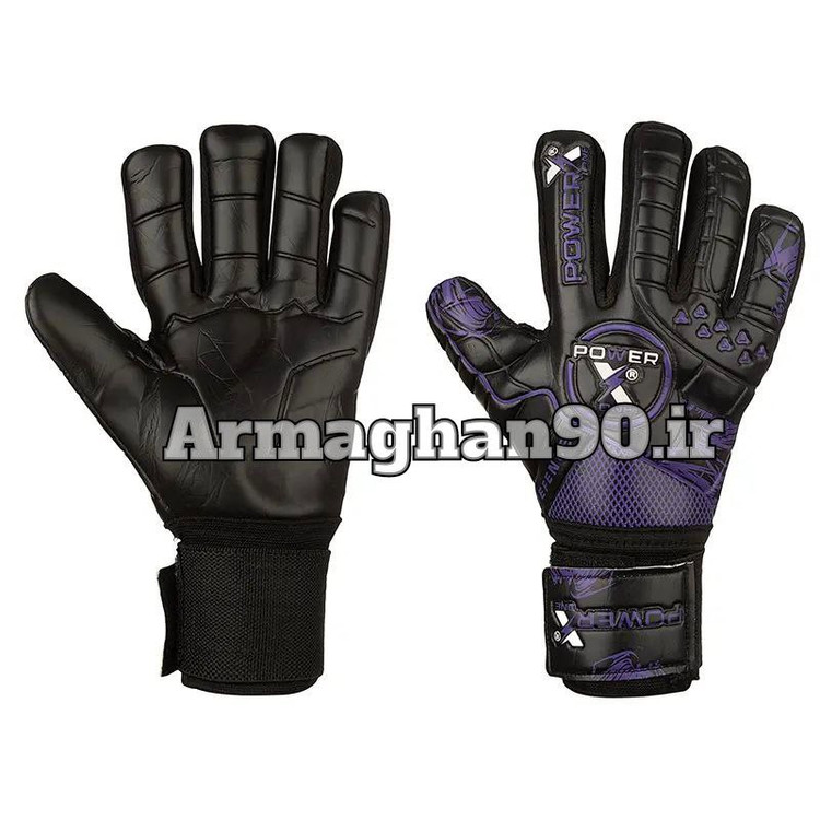 دستکش فوتبال گلری دروازه بانی فنردار پاورایکس | مشکی/بنفش-4
