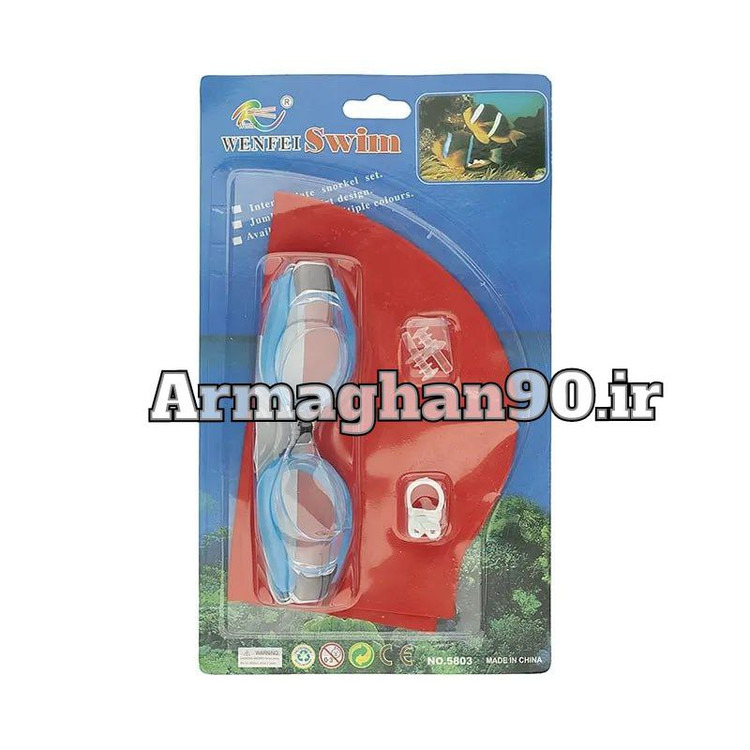 ست عینک و کلاه شنا 5803 WENFEI همراه با گوش گیر و بینی گیر-3