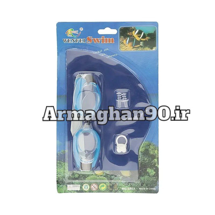 ست عینک و کلاه شنا 5803 WENFEI همراه با گوش گیر و بینی گیر-6
