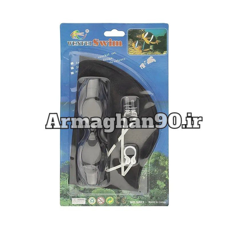 ست عینک و کلاه شنا 5803 WENFEI همراه با گوش گیر و بینی گیر-7