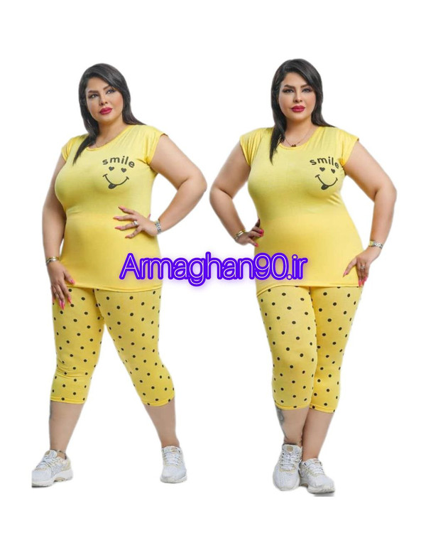 ست تیشرت شلوارک زنانه لبخند سایز بزرگ