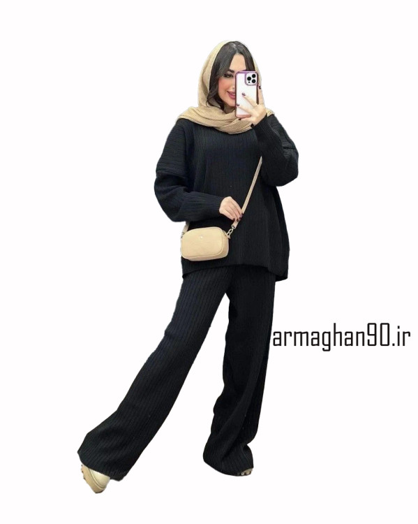 ست بلوز شلوار بافت زنانه شناسه 7781-مشکی