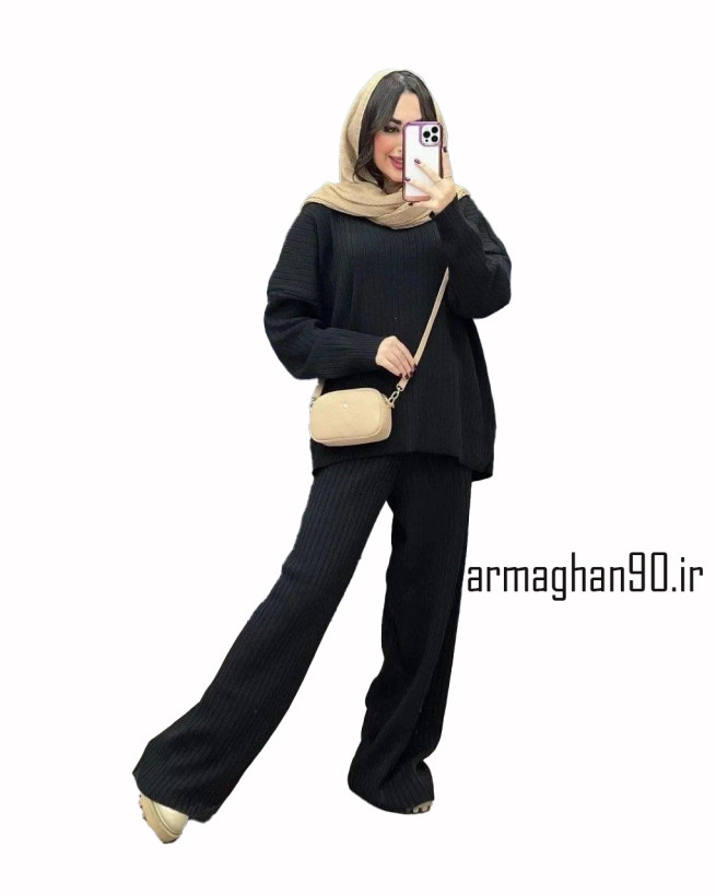 ست بلوز شلوار بافت زنانه شناسه 7781-مشکی