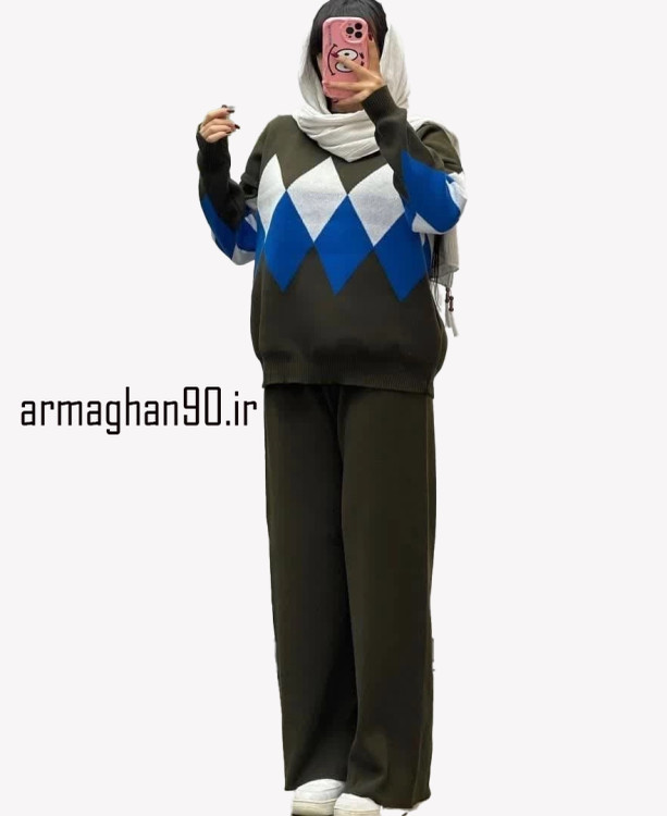 ست بافت بلوز شلوار زنانه لوزی شکل-2