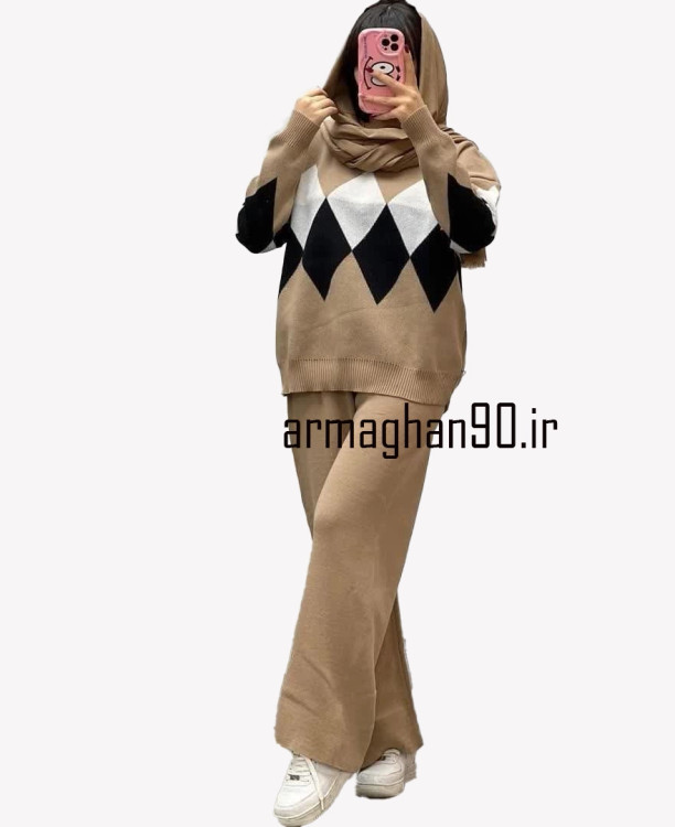 ست بافت بلوز شلوار زنانه لوزی شکل-5