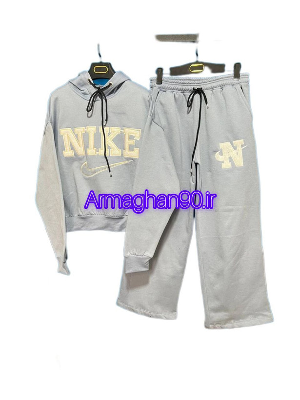 ست هودی شلوار نایک گلدوزی خاکستری