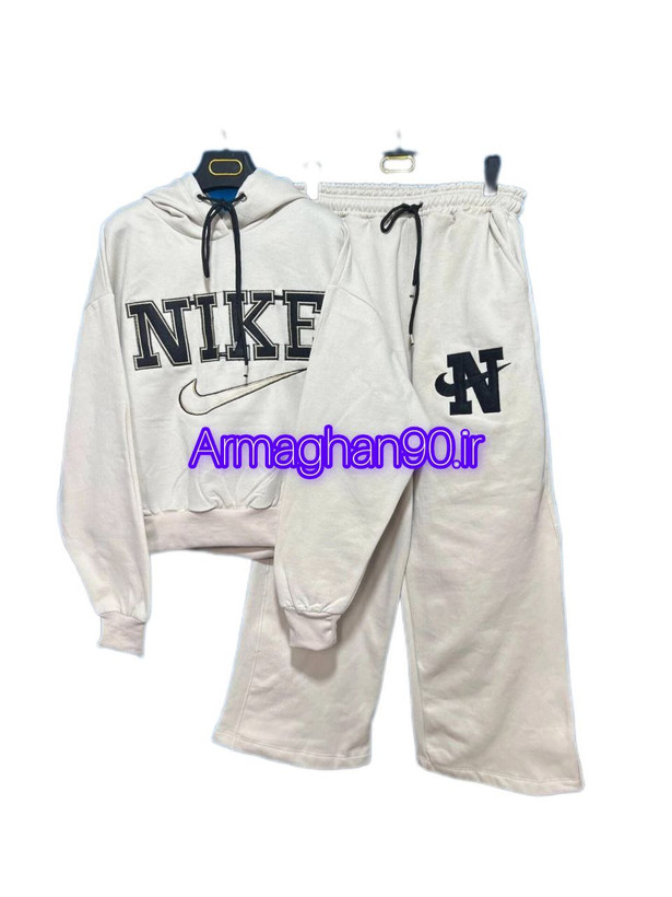 ست هودی شلوار نایک گلدوزی سفید