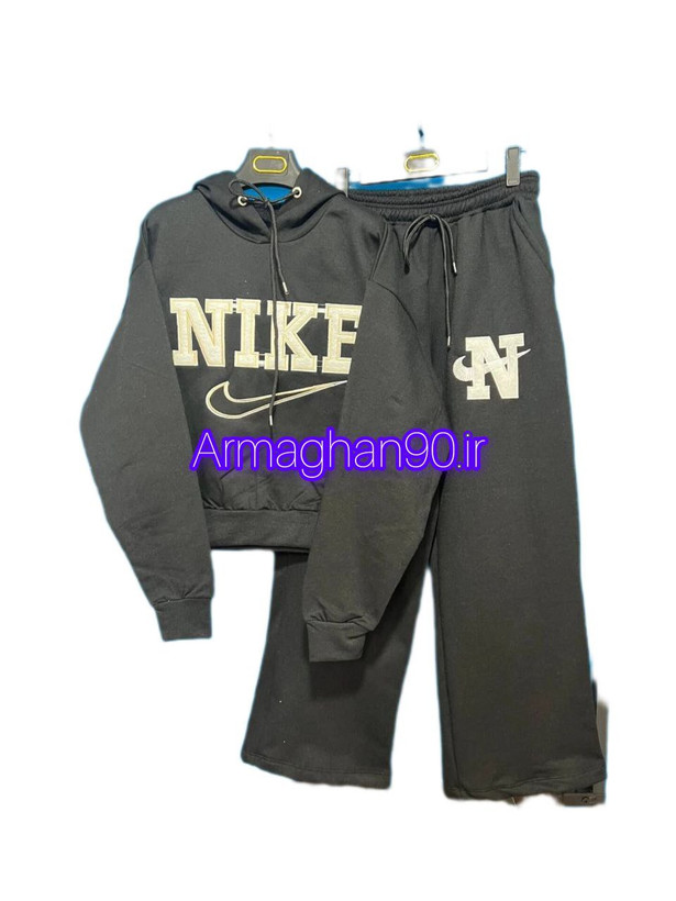 ست هودی شلوار نایک گلدوزی طوسی