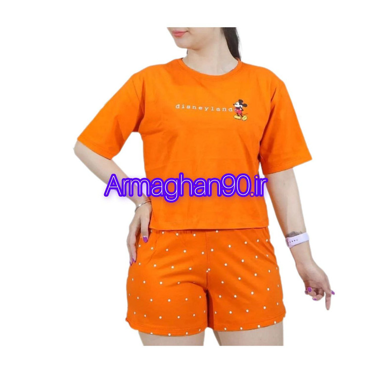 ست نارنجی کراپ شرتک دنیزل-1