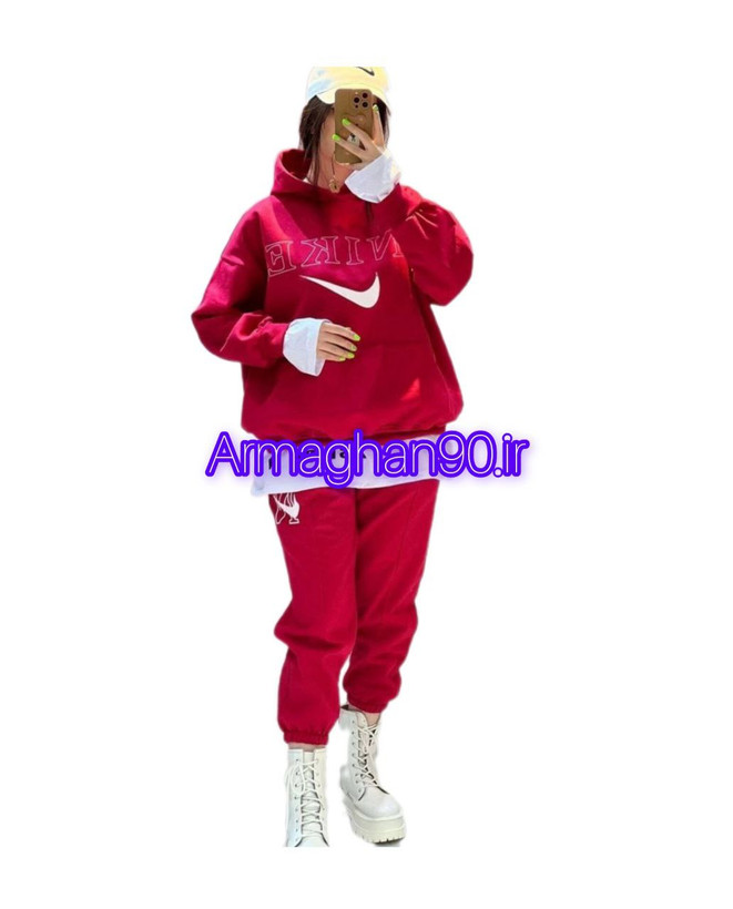 ست صورتی هودی شلوار زنانه دورس گرم بالا