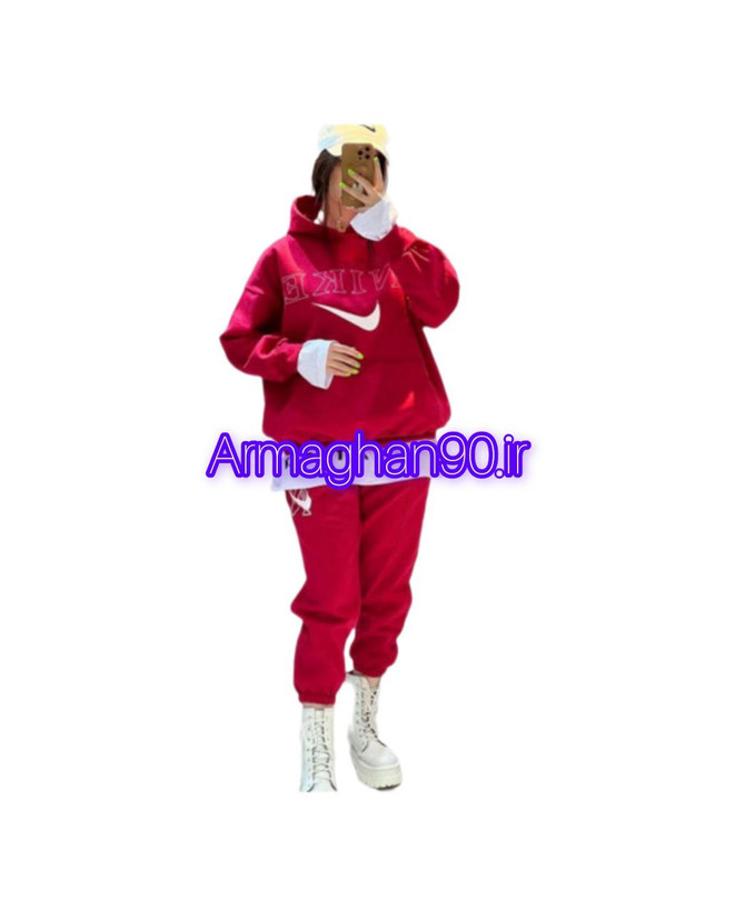 ست صورتی هودی شلوار زنانه