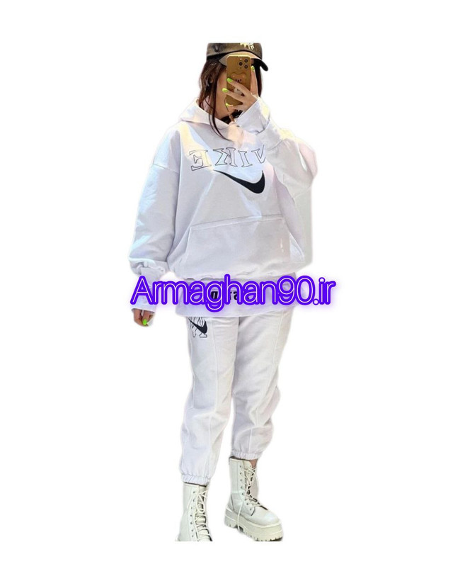 ست سفید هودی شلوار زنانه دورس گرم بالا