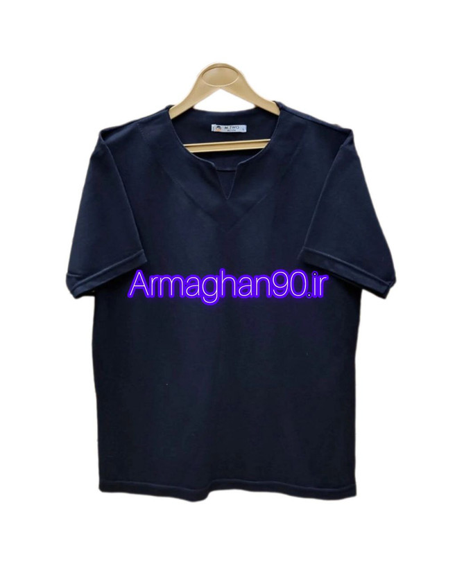 تیشرت یقه کوبایی مشکی پارچه نخ وپنبه باضمانت جنسی-5