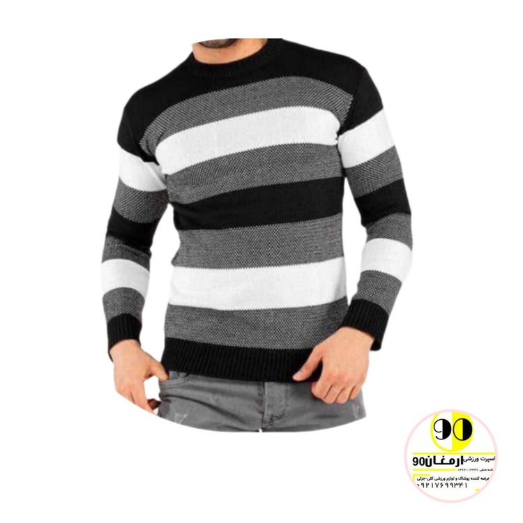 پلیور بافت یقه گرد مردانه راه راه-2
