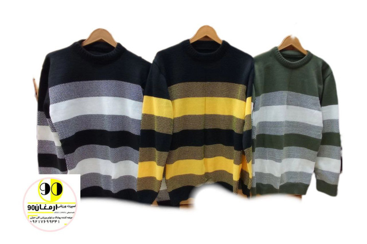 پلیور بافت یقه گرد مردانه راه راه-3
