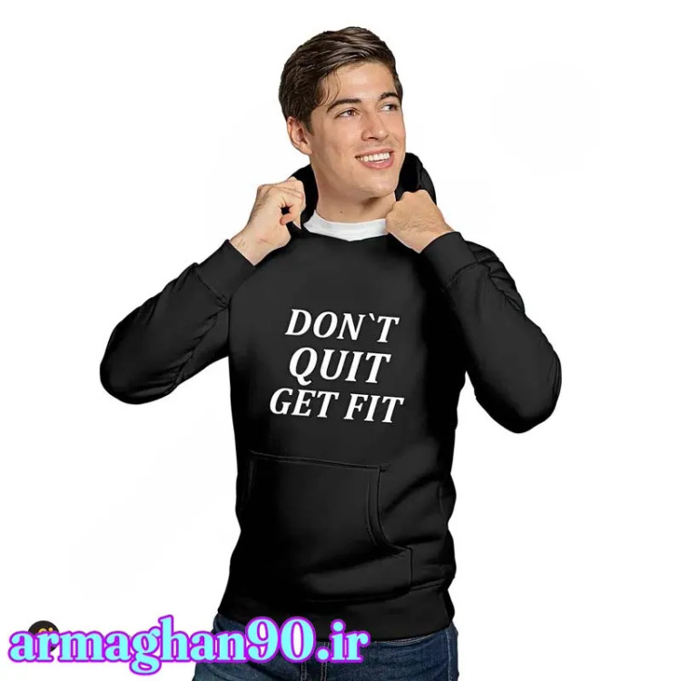 هودی مشکی کلاهدار با متن انگیزشی DON'T QUIT GET FIT
