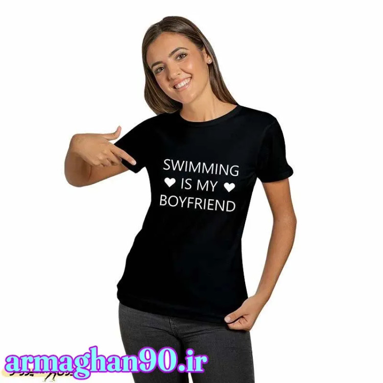 تیشرت مشکی زنانه/مردانه شنا نوشته swimmng