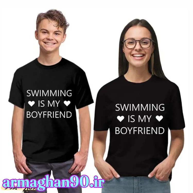 تیشرت مشکی زنانه/مردانه شنا نوشته swimmng