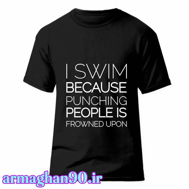 تیشرت مشکی اسپرت با متن I swim because punching people is frowned upon