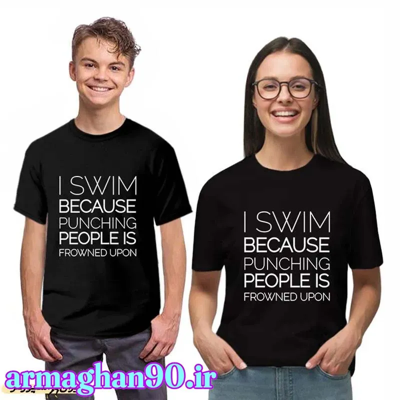 تیشرت مشکی اسپرت با متن I swim because punching people is frowned upon