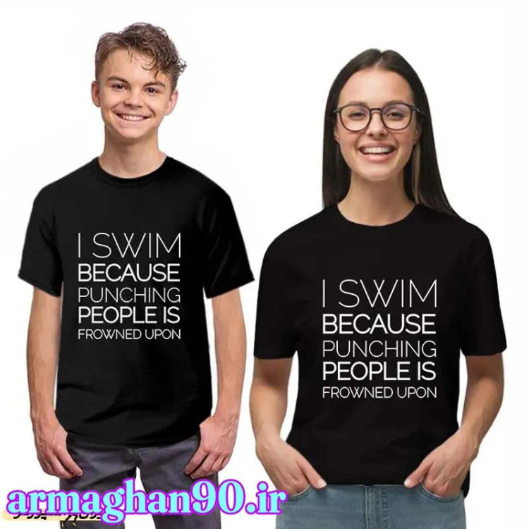 تیشرت مشکی اسپرت با متن I swim because punching people is frowned upon