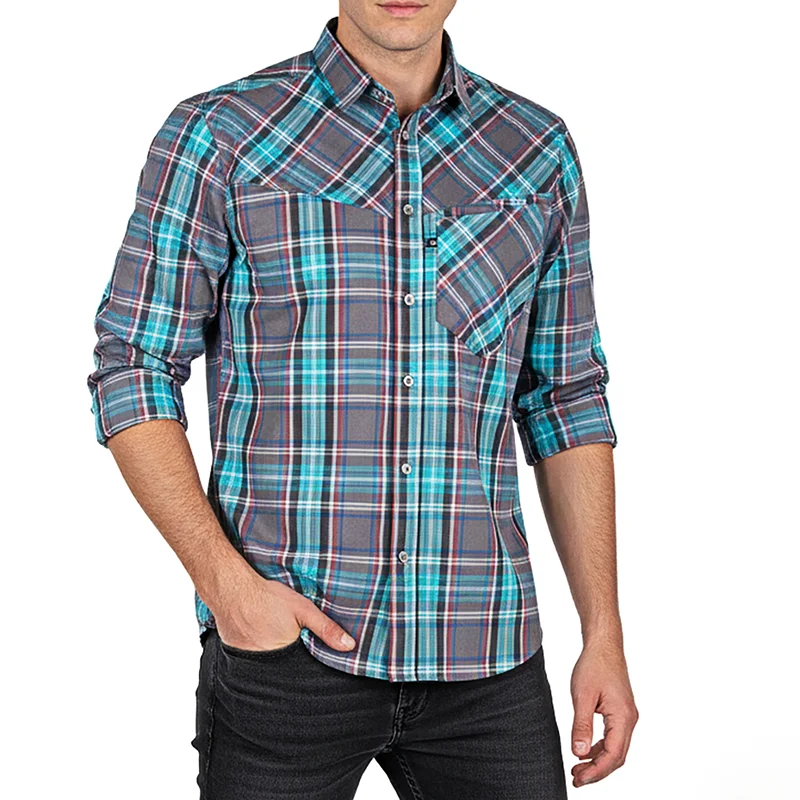 پیراهن چهارخانه آستین بلند مردانه طرح همالیاطوسی وآبی