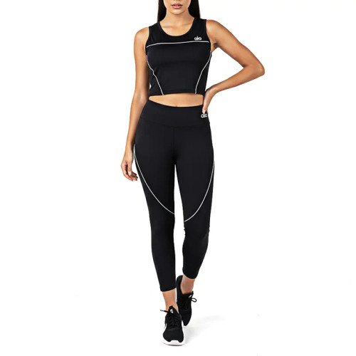 عکس ست ورزشی زنانه 2947 ALO شامل نیمتنه و لگ کشی در رنگ مشکی و سفید