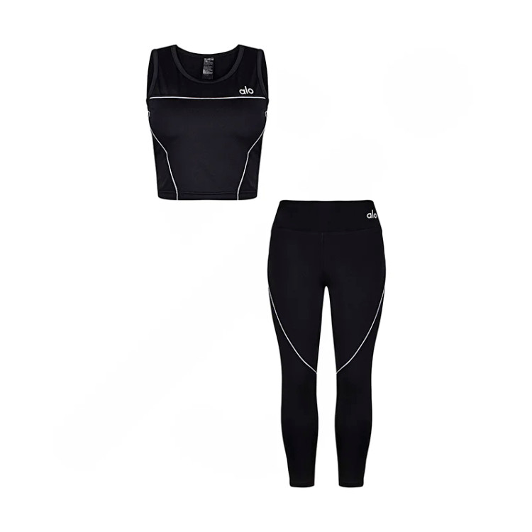 ست نیمتنه و لگ ورزشی زنانه مدل 2947 ALO رنگ مشکی/سفید – مناسب ورزش و باشگاه